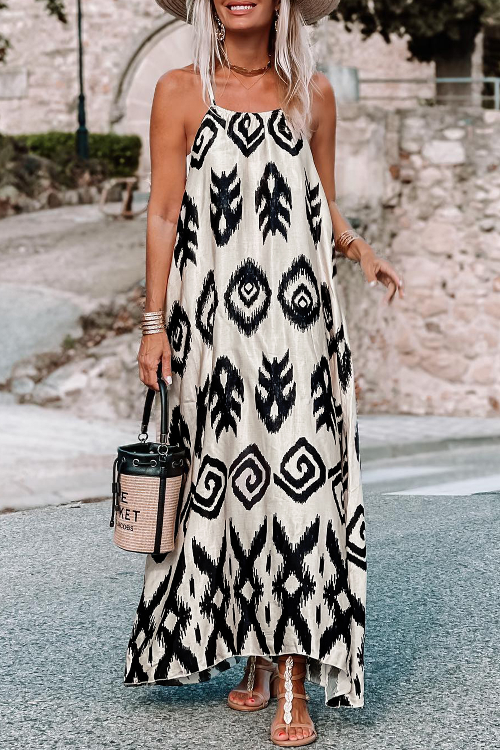 Black Western  Aztec Printed Fashion Vacation Sundress - loveforevers
