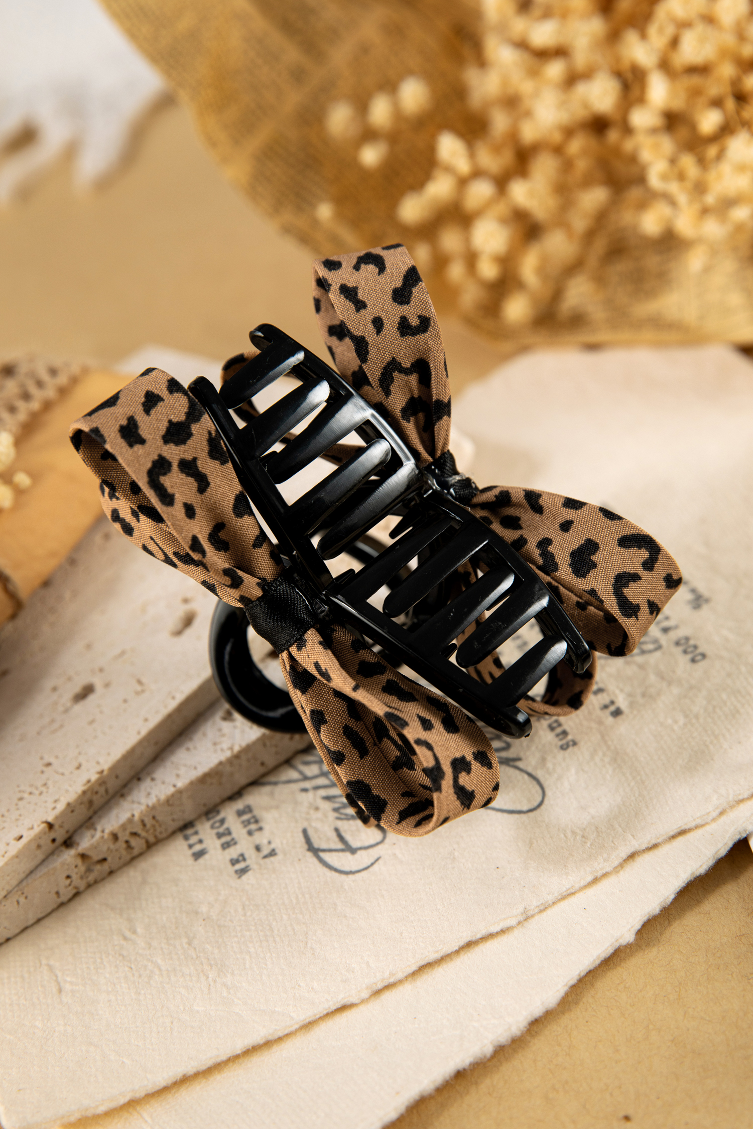 Chestnut Leopard Bow Applique Plastic Hair Claw Clip - loveforevers