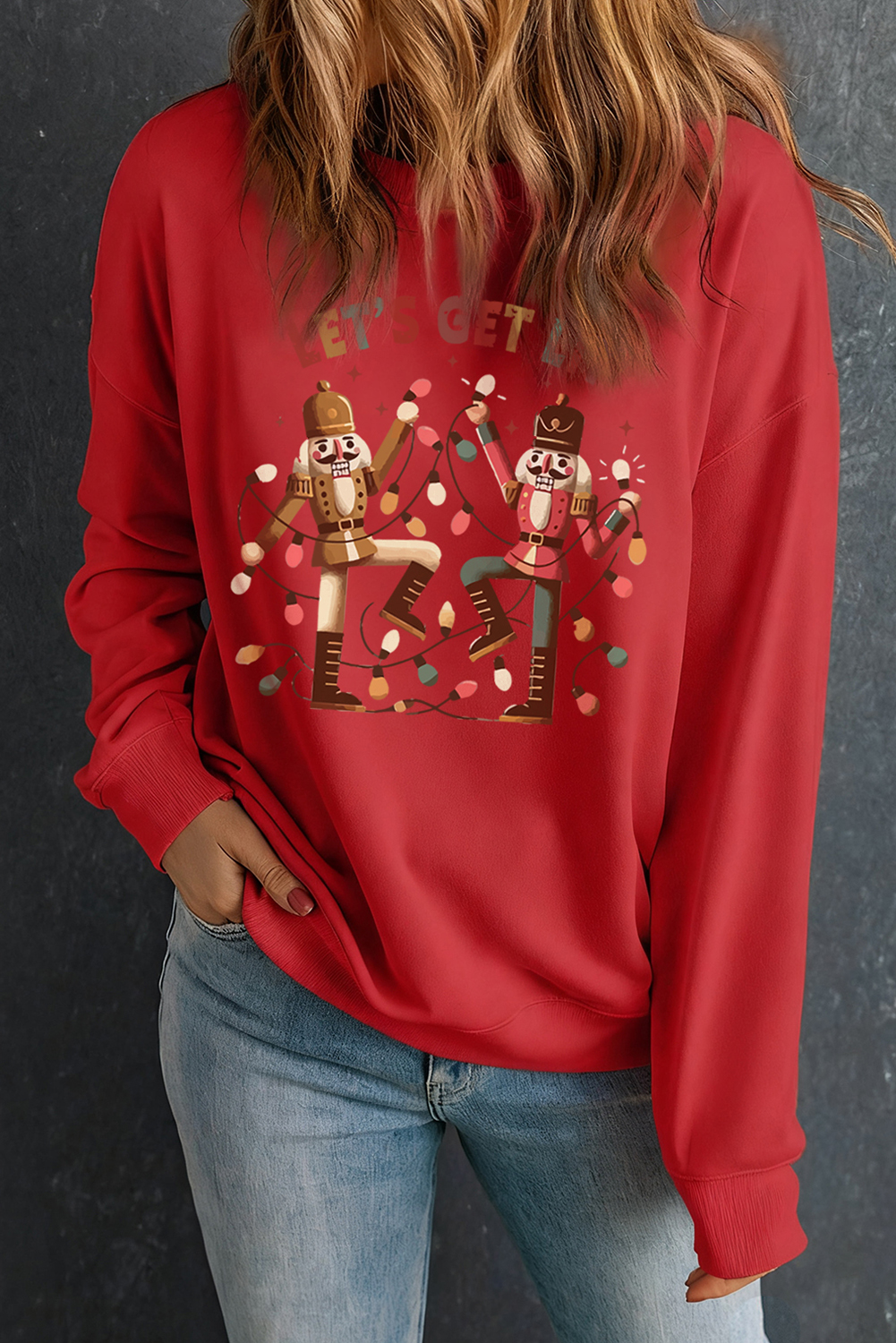 Red LETS GET LIT Nutcracker Graphic Christmas Sweatshirt - loveforevers