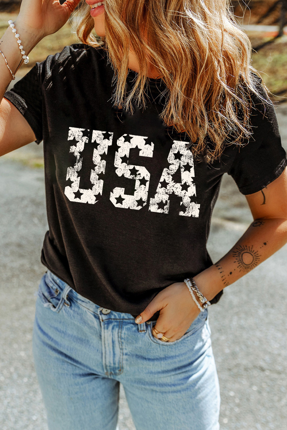 Black Star USA Graphic Crewneck T Shirt - loveforevers