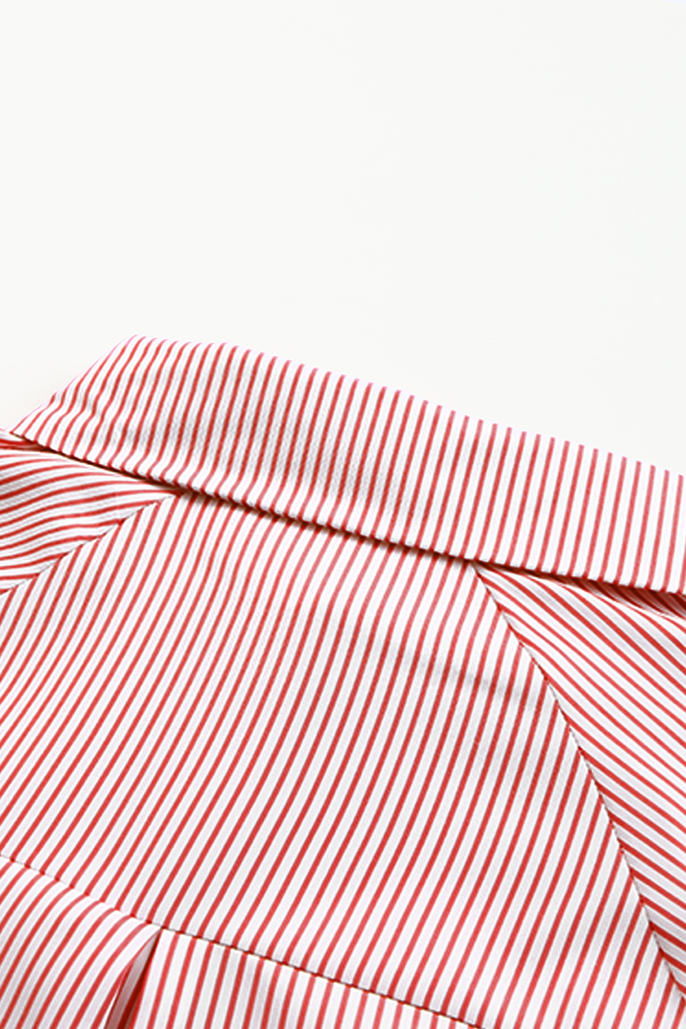 Red Stripe Smocked Cuffed Striped Boyfriend Shirt with Pocket - loveforevers