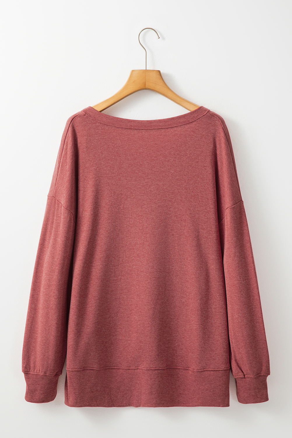Racing Red Side Slits V Neck Loose Fit Tunic Top - loveforevers