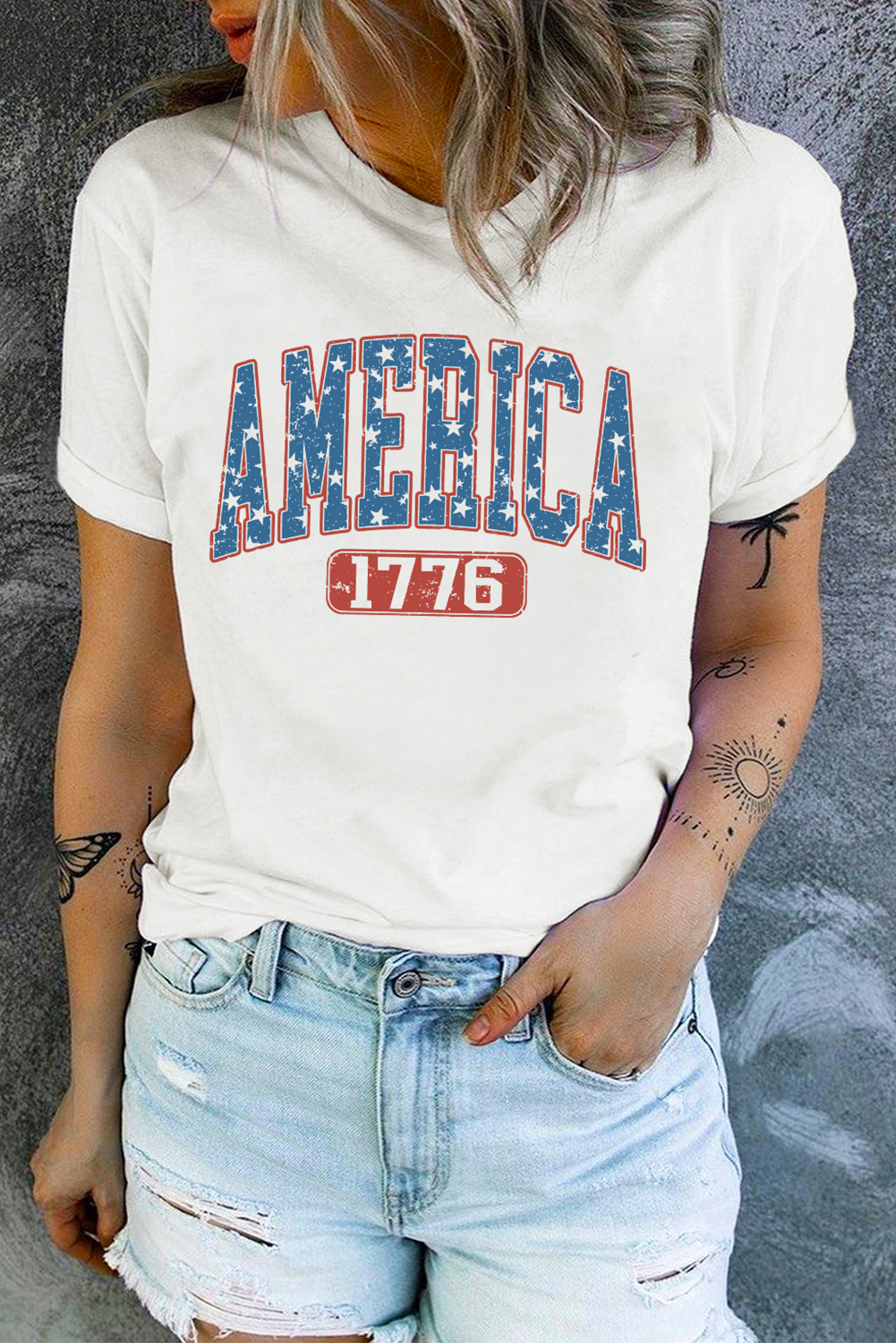 White Star AMERICA 1776 Print Independence Day Tee - loveforevers