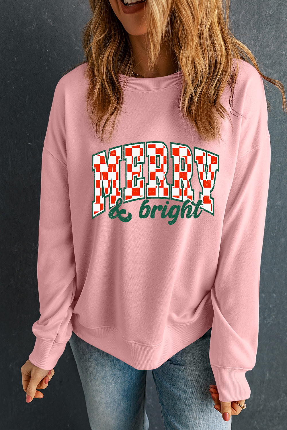 Pink MERRY & Bright Graphic Holiday Pullover Sweatshirt - loveforevers