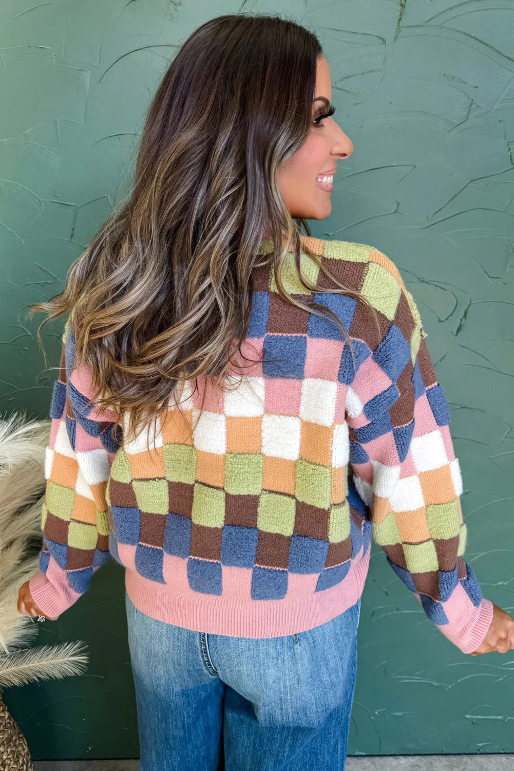 Multicolour Plush Checkered Pattern Button Front Cardigan Sweater - loveforevers