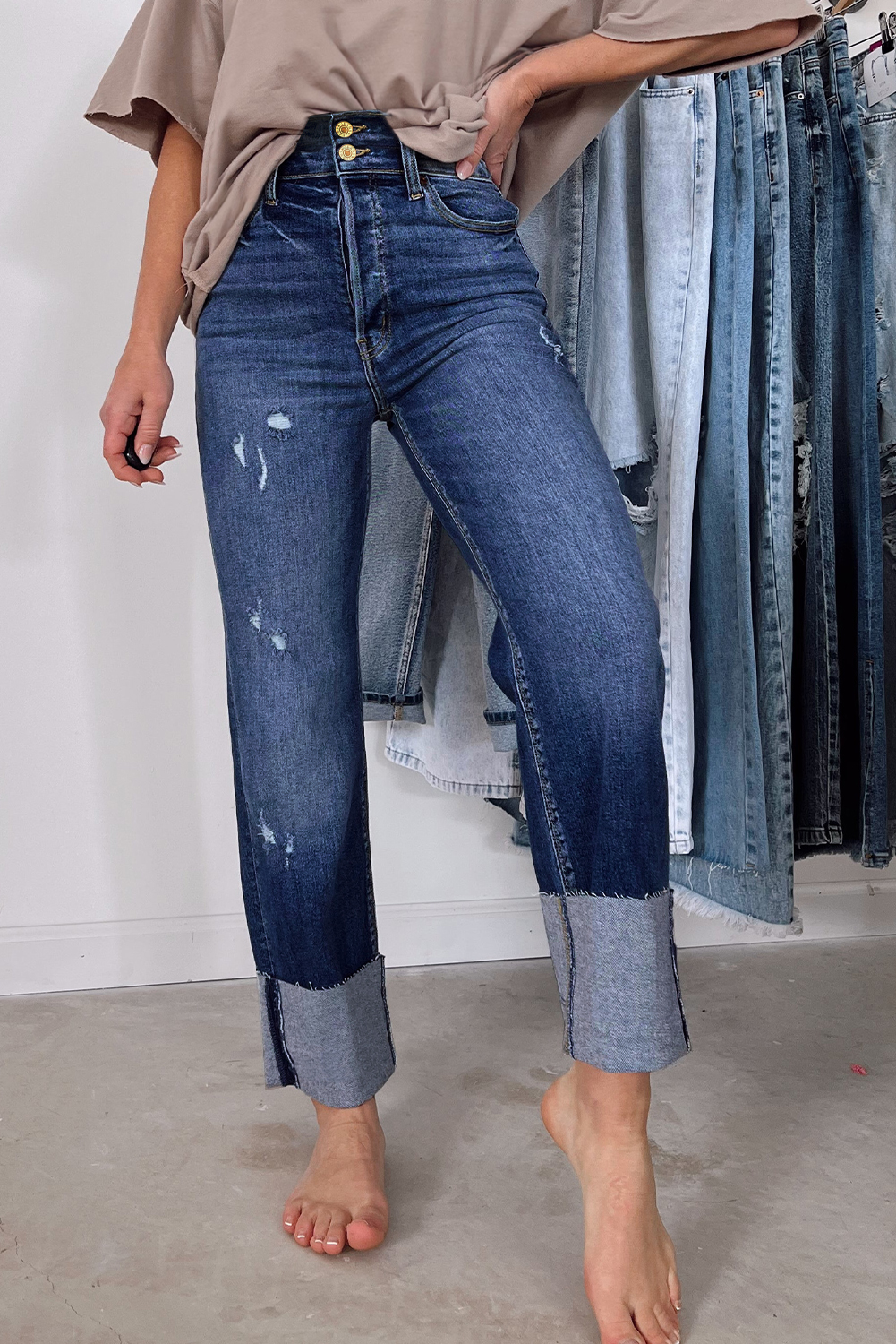 High Waist Distressed Straight Leg Jeans - loveforevers