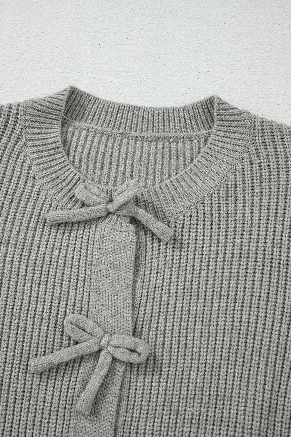 Philippine Gray Ribbed Knit Bow Front Buttoned Cardigan - loveforevers