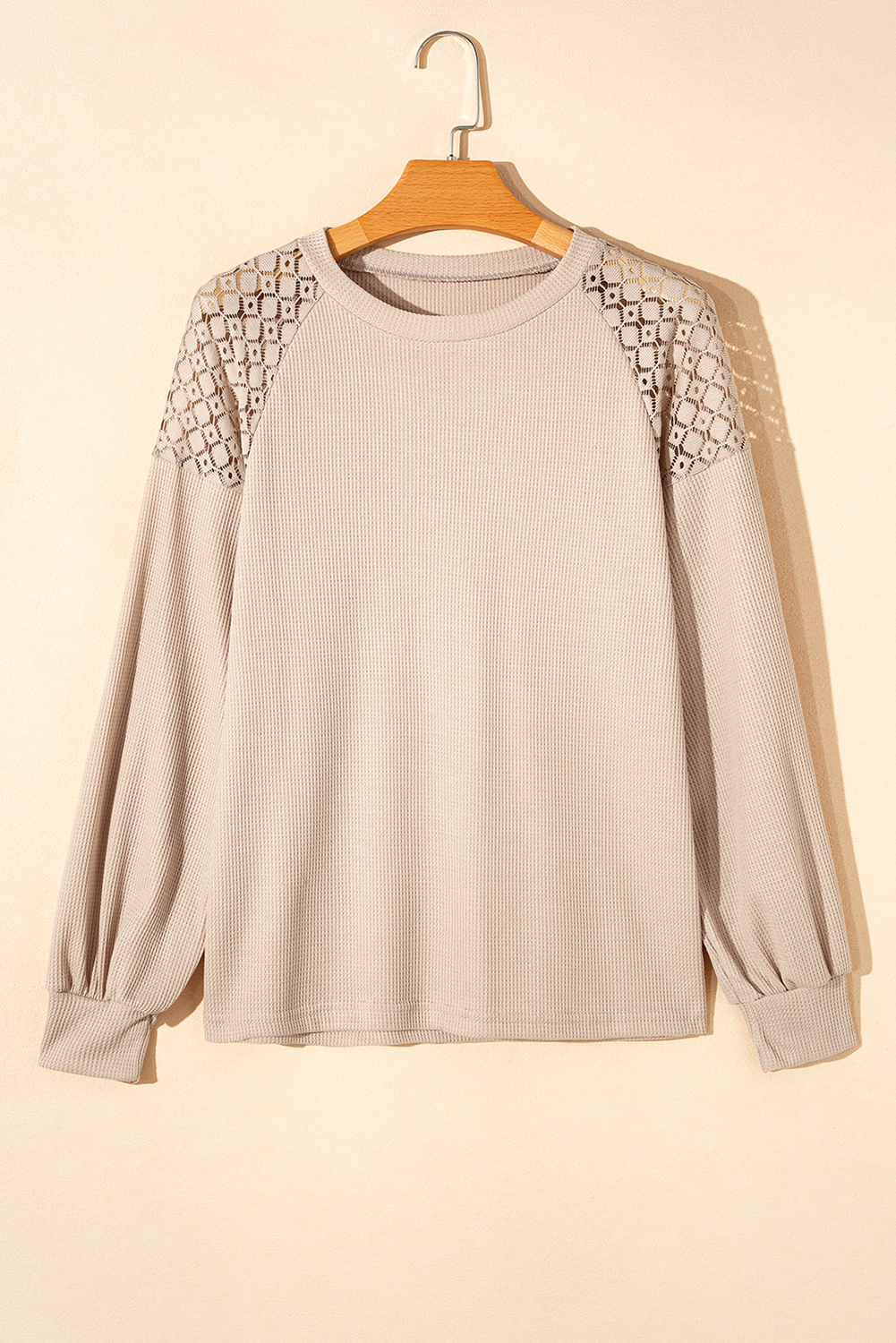 White Lace Long Sleeve Textured Pullover - loveforevers