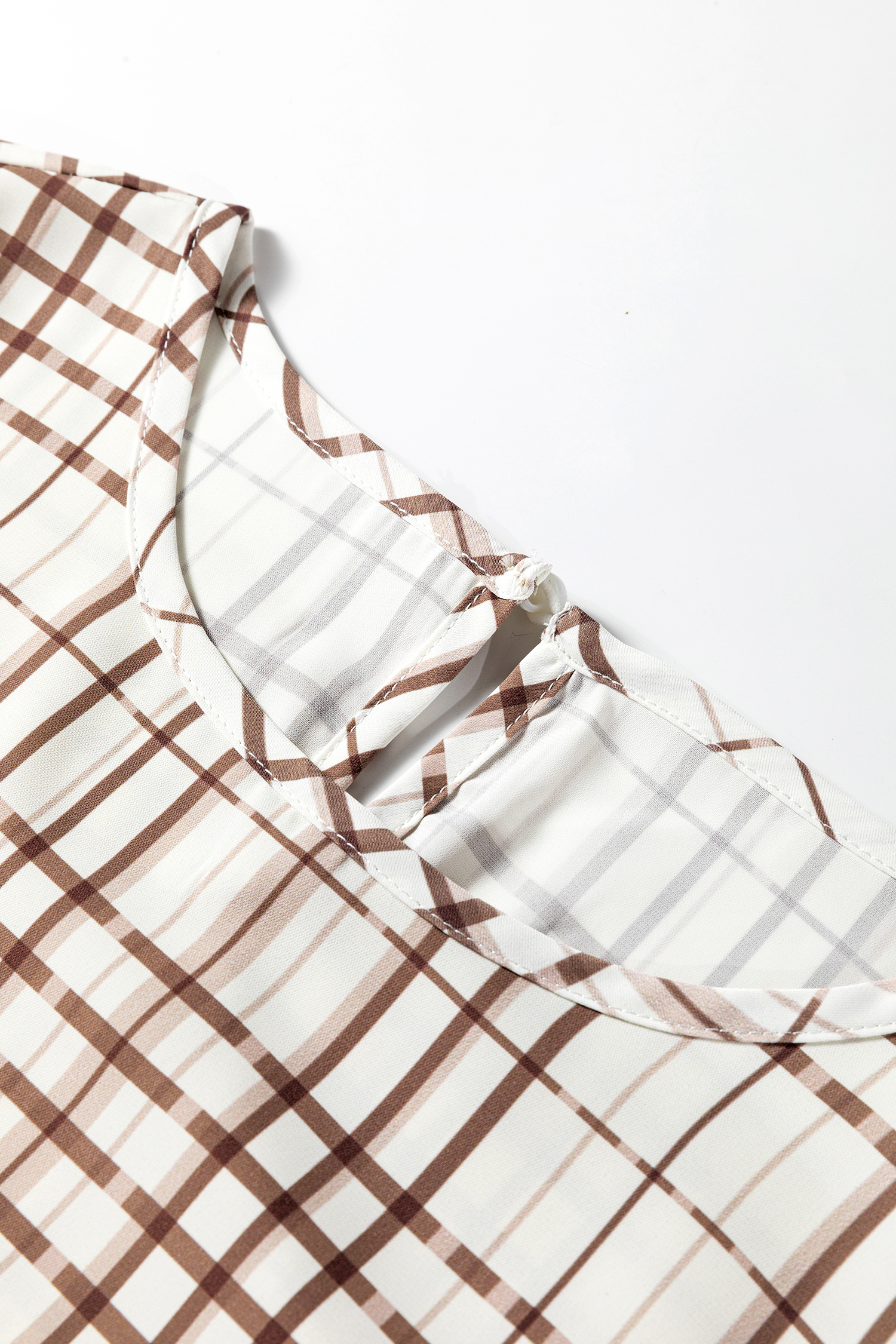 White Plaid Print Frilled Puffy Half Sleeve Blouse - loveforevers