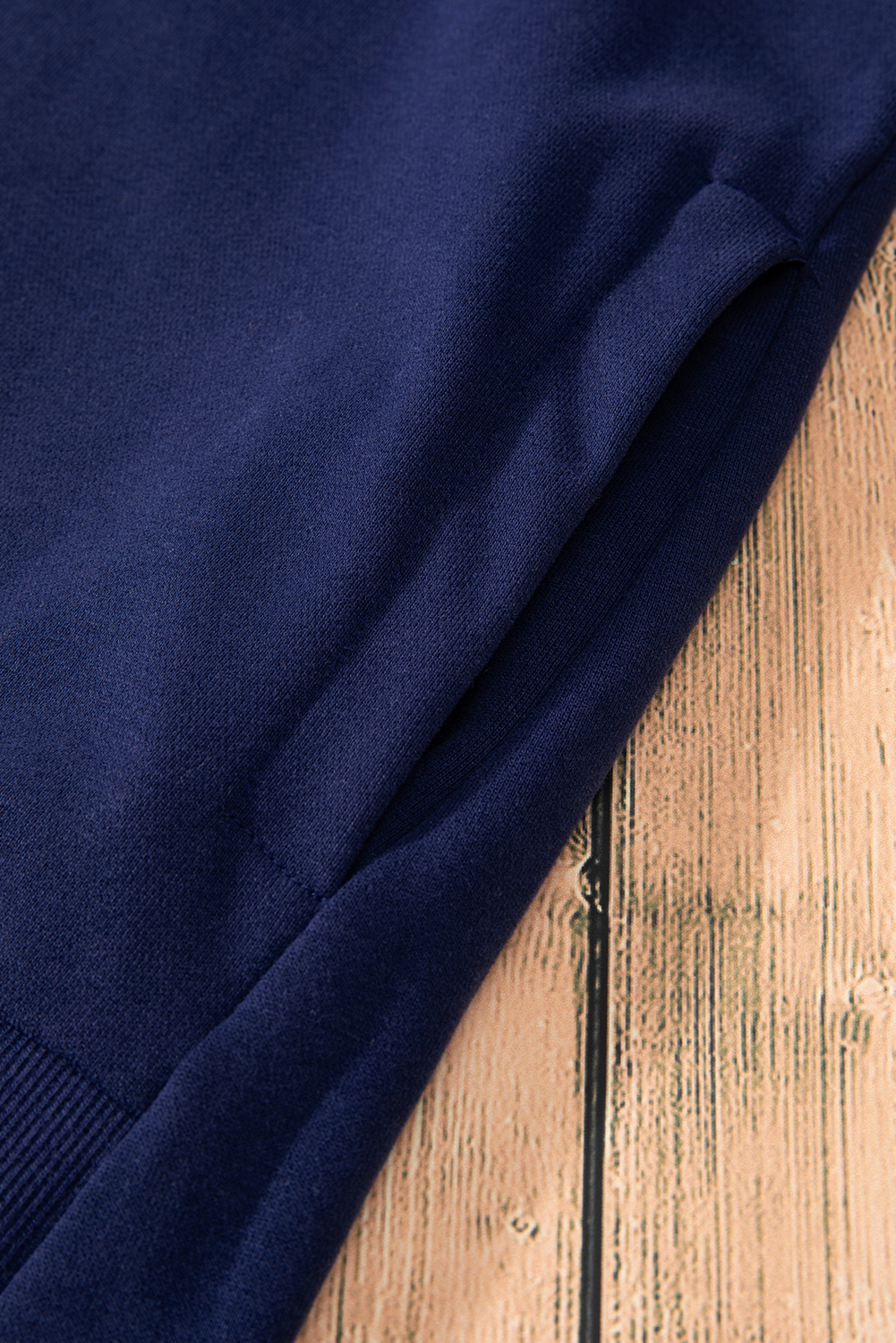 Navy Blue Solid O Neck High Low Hem Pullover Sweatshirt - loveforevers