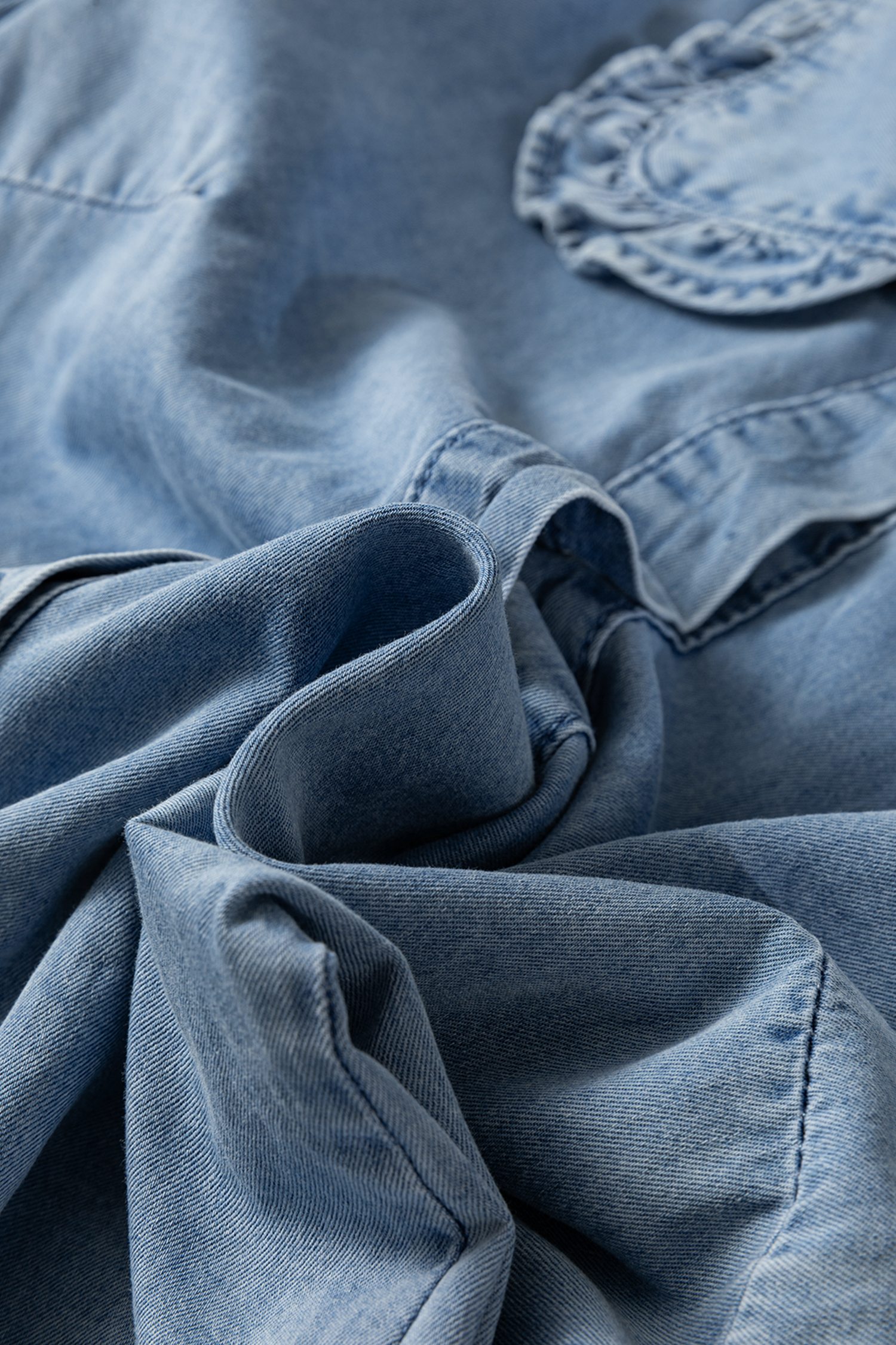 Beau Blue Ruffled Peter Pan Collar Western Denim Shirt - loveforevers