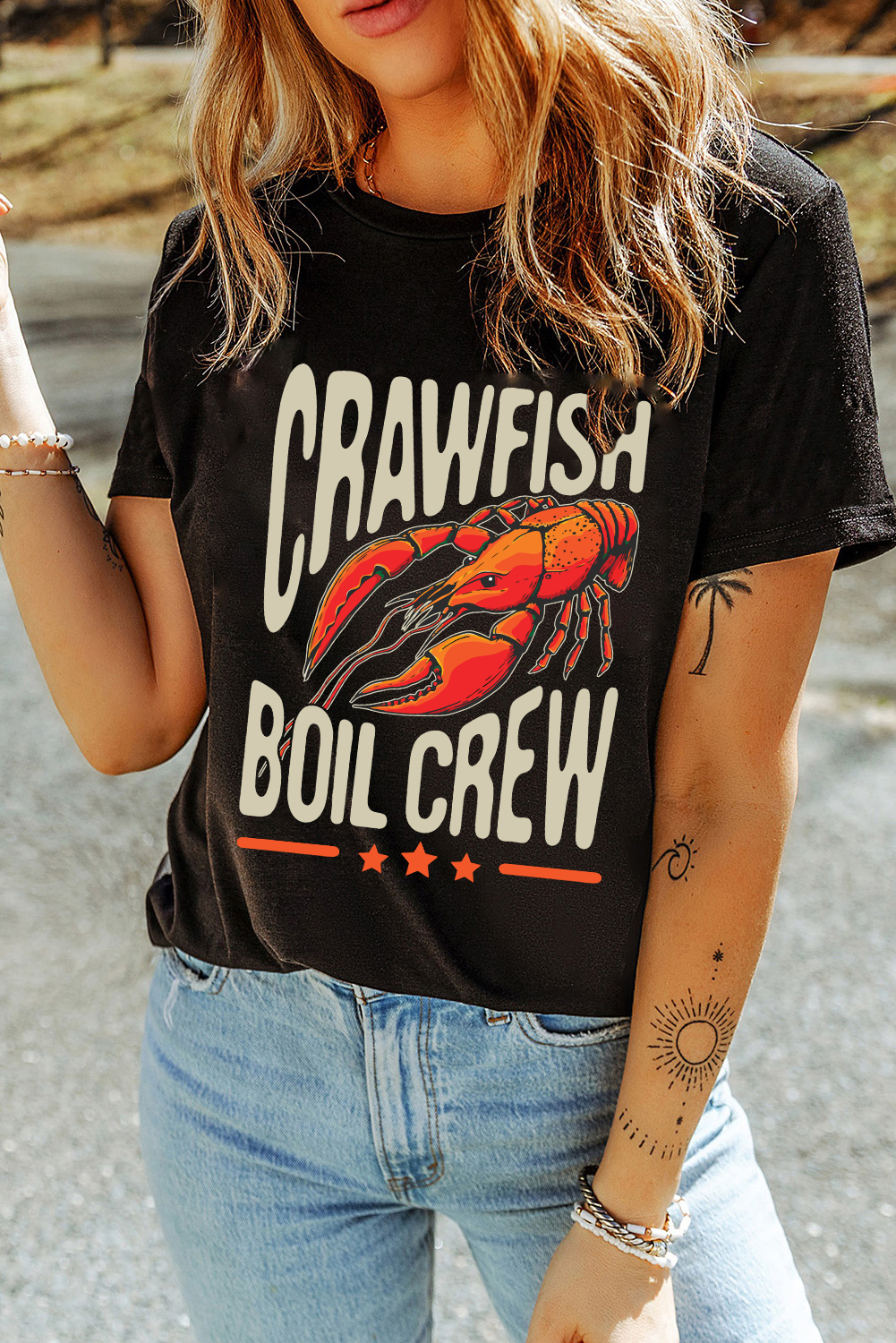 Black CRAWFISH BOIL CREW Graphic Casual T Shirt - loveforevers