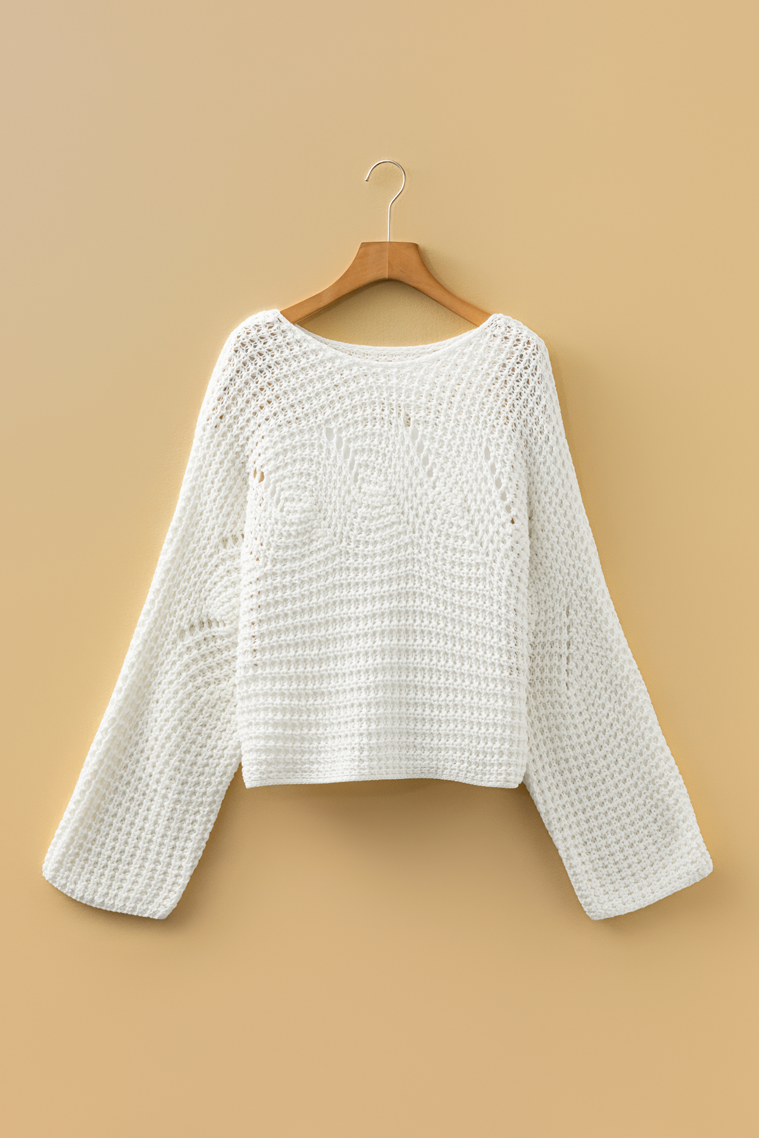 Camel Hollowed Detail Wide Sleeve Loose Pullover Sweater - loveforevers