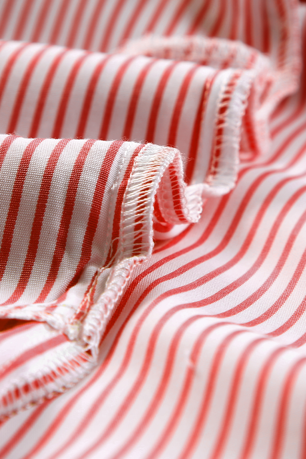 Red Stripe Smocked Cuffed Striped Boyfriend Shirt with Pocket - loveforevers