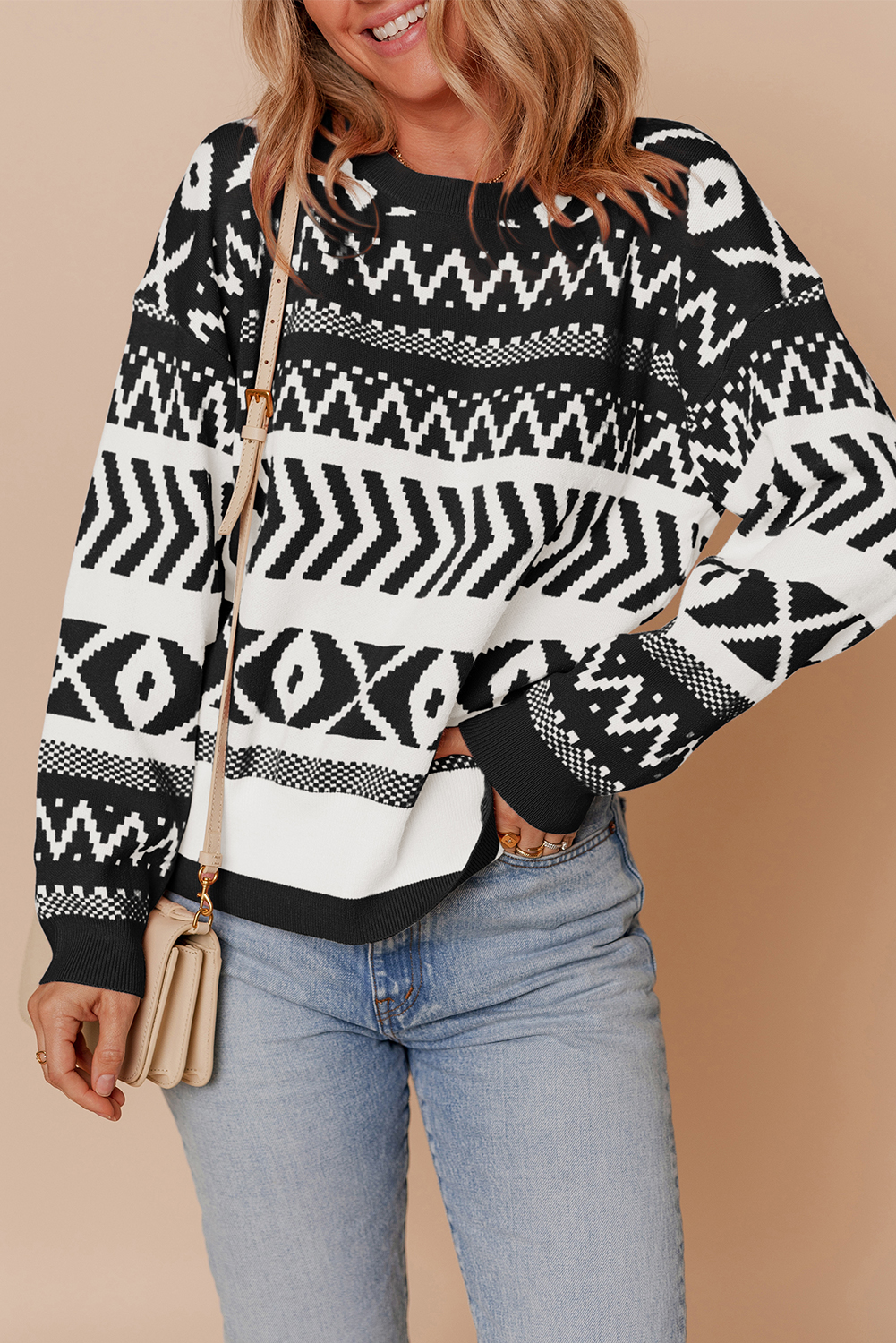 Brown Abstract Print Pullover Sweater - loveforevers