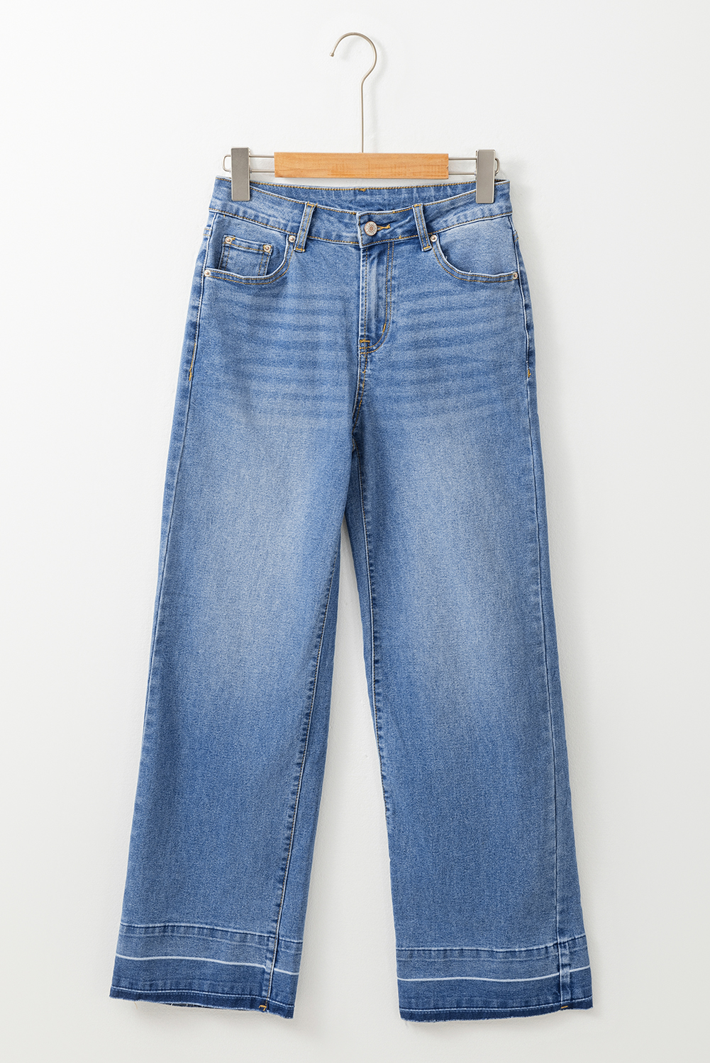Real Teal Raw Hem Unique Cuffs Straight High Rise Loose Jeans - loveforevers