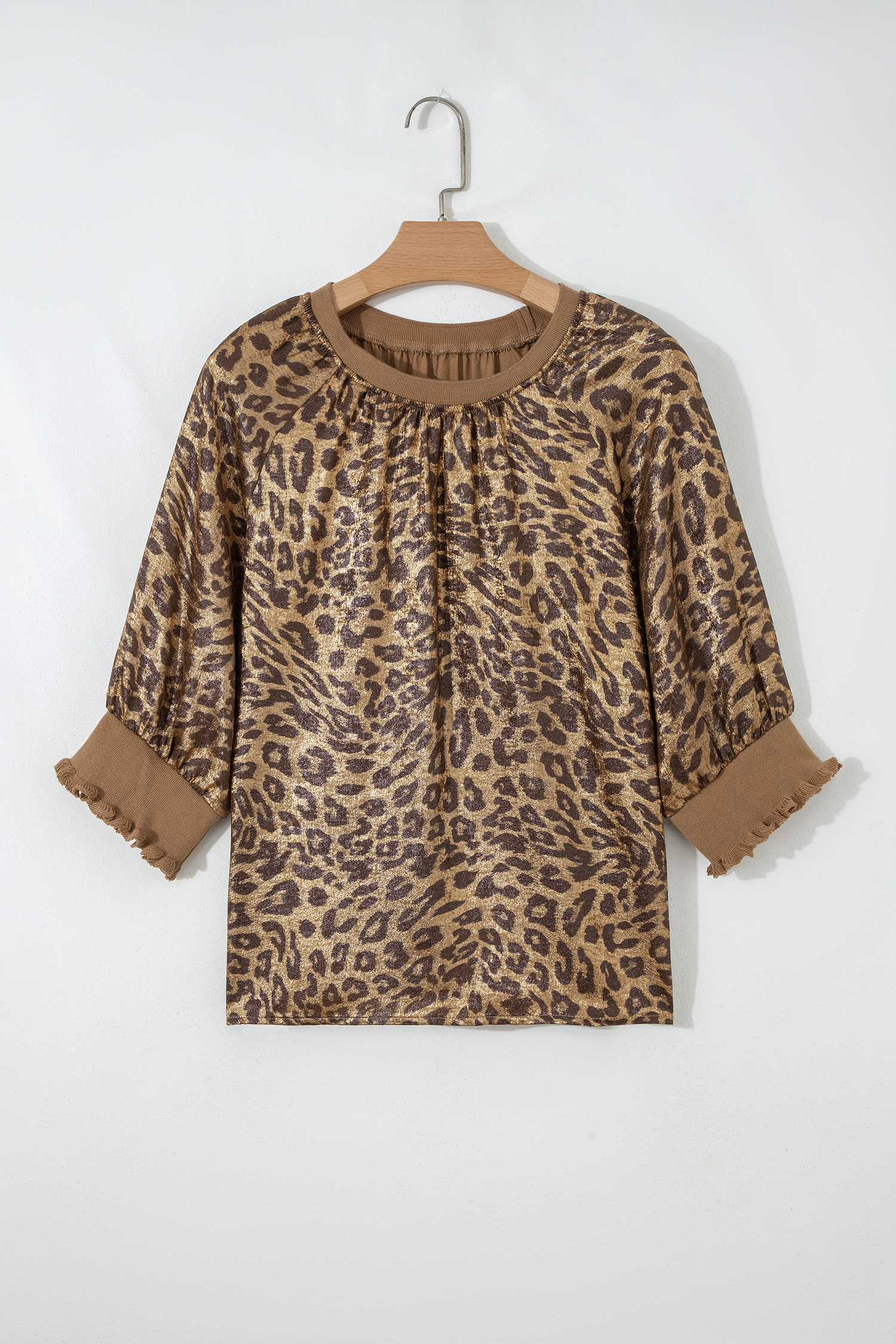 Gold  Half Sleeve Metallic Leopard Print Blouse - loveforevers