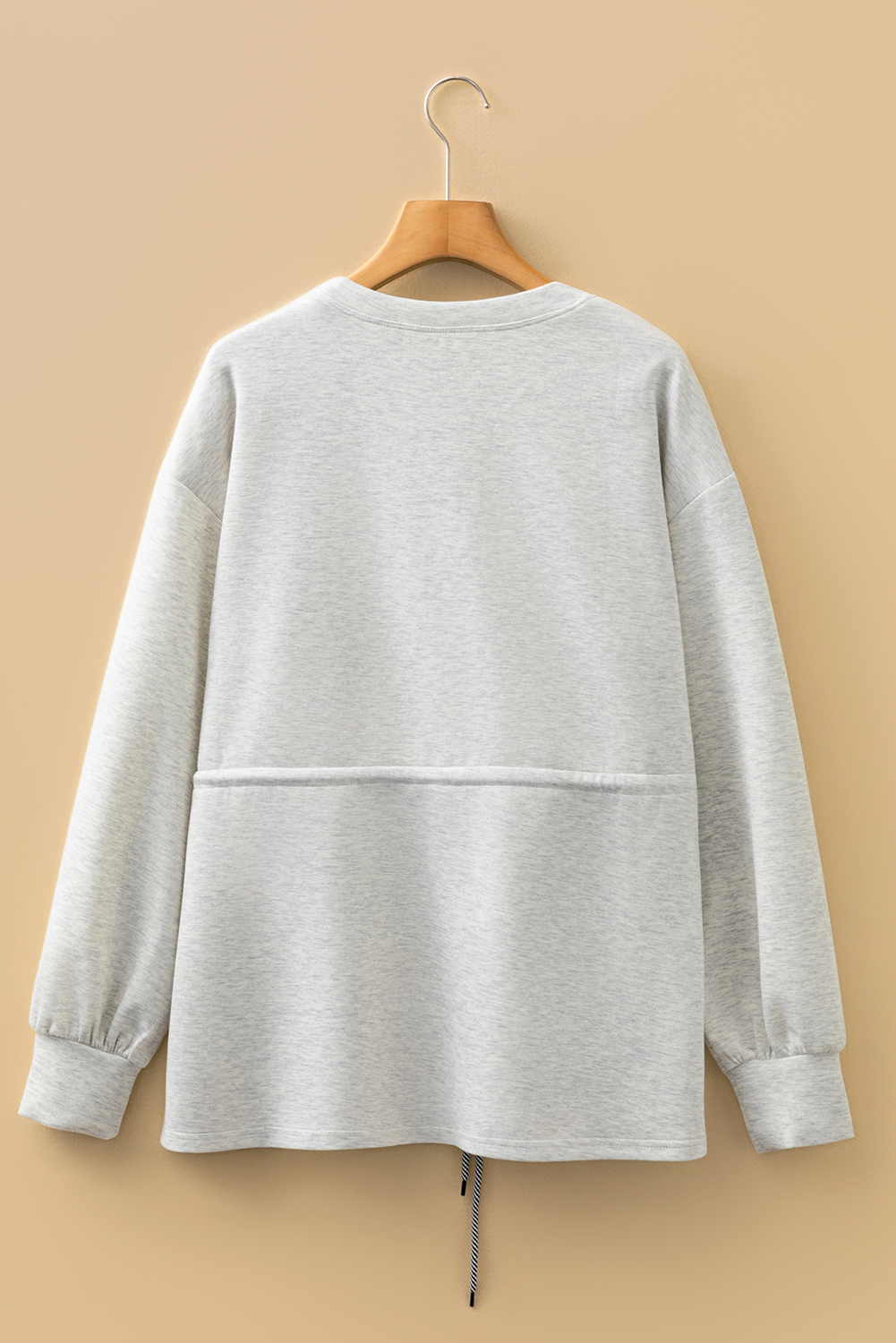 Light Grey Drawstring Waist Tunic Solid Sweatshirt - loveforevers