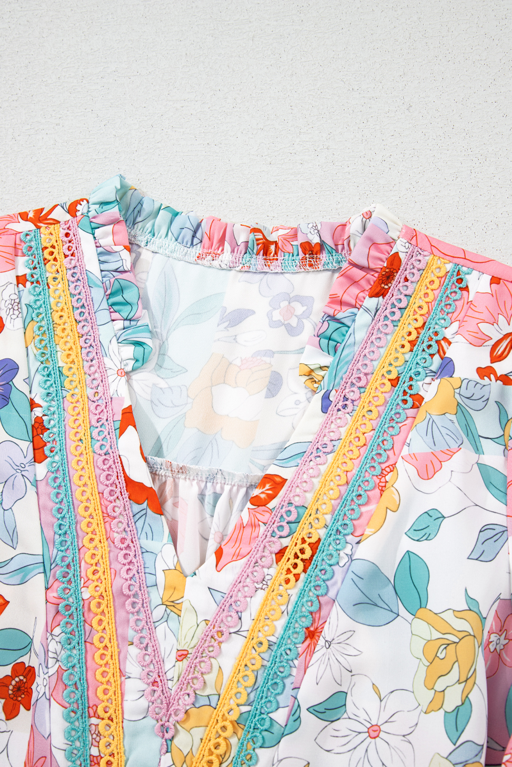 Pink Boho Flower Print Half Puff Sleeve Blouse - loveforevers