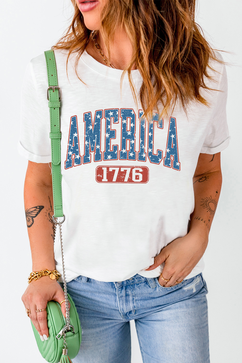 White Star AMERICA 1776 Print Independence Day Tee - loveforevers