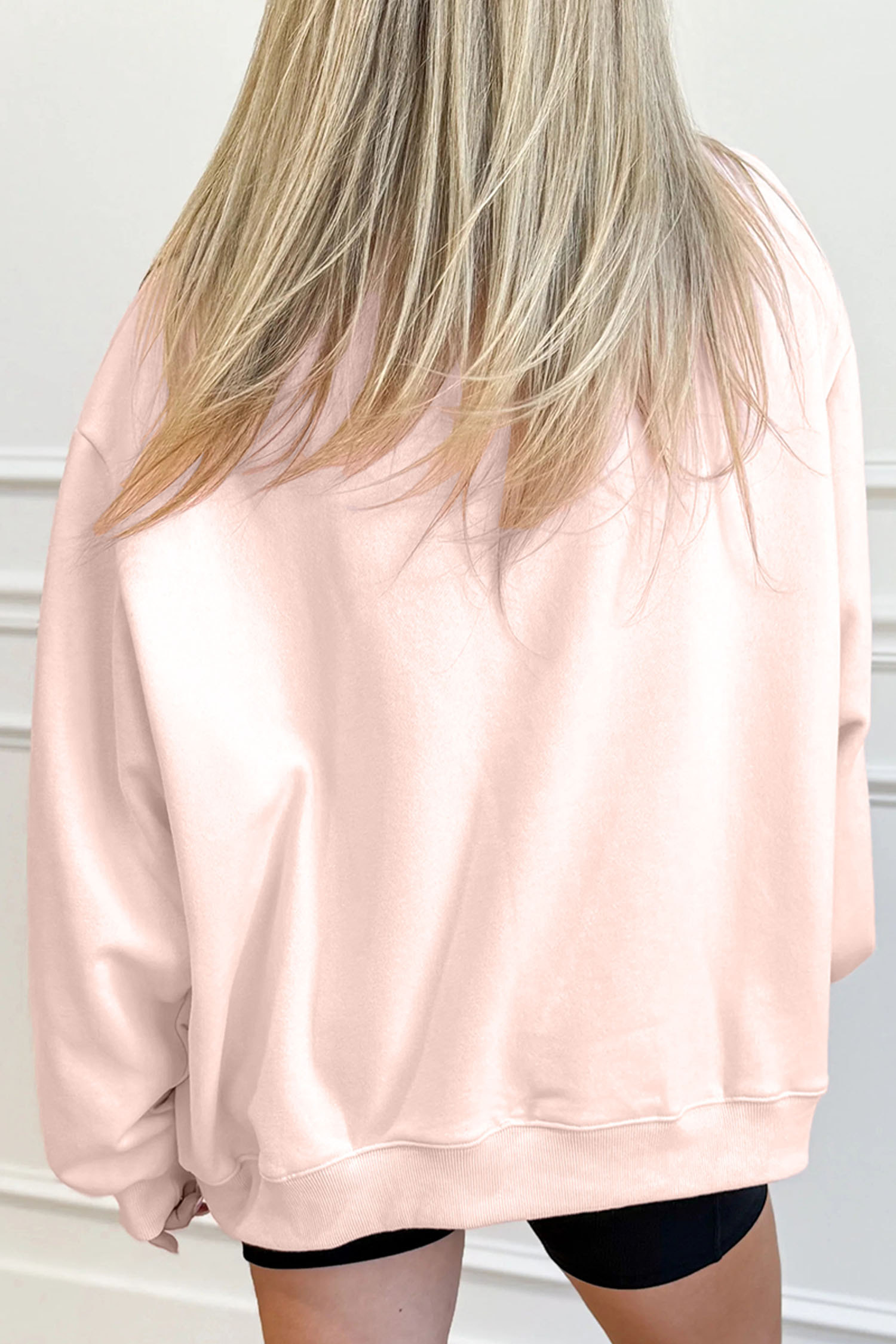 Apricot Pink Cowgirl Element Embroidered Detail Mock Neck Sweatshirt - loveforevers