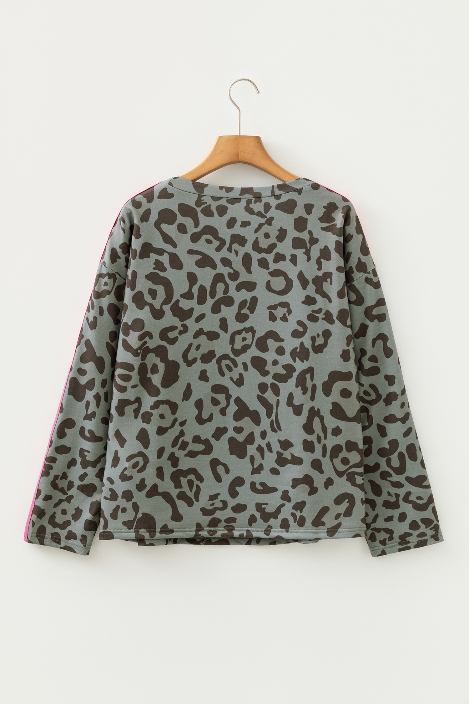 Gray Leopard Print Varsity Striped Trim Long Sleeve Top - loveforevers