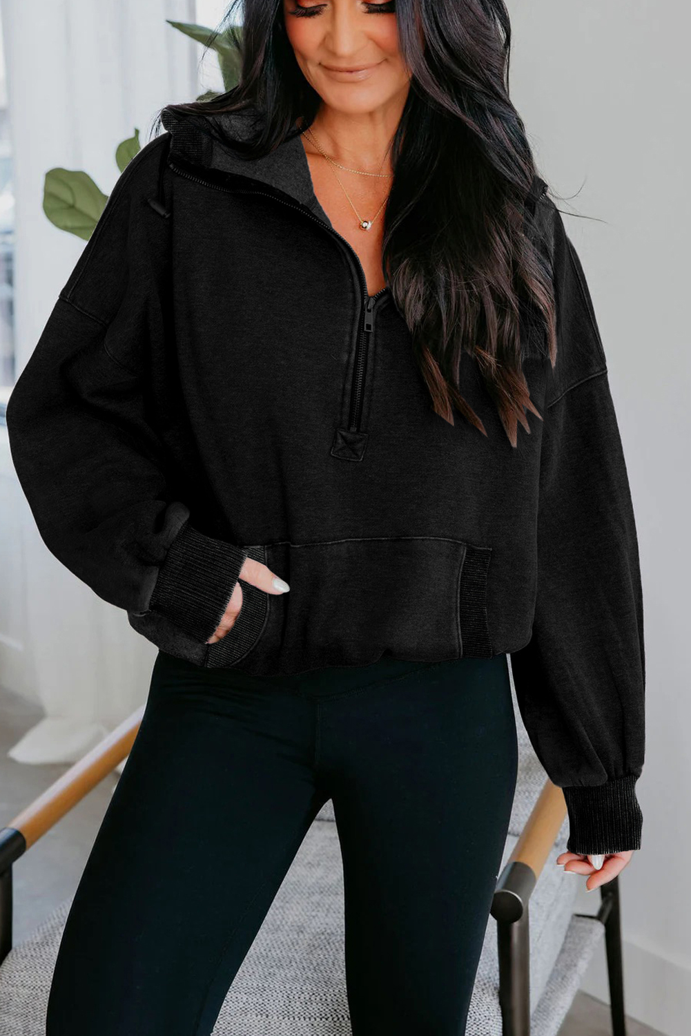 Canton Half Zip Kangaroo Pocket Mineral Wash Baggy Hoodie - loveforevers