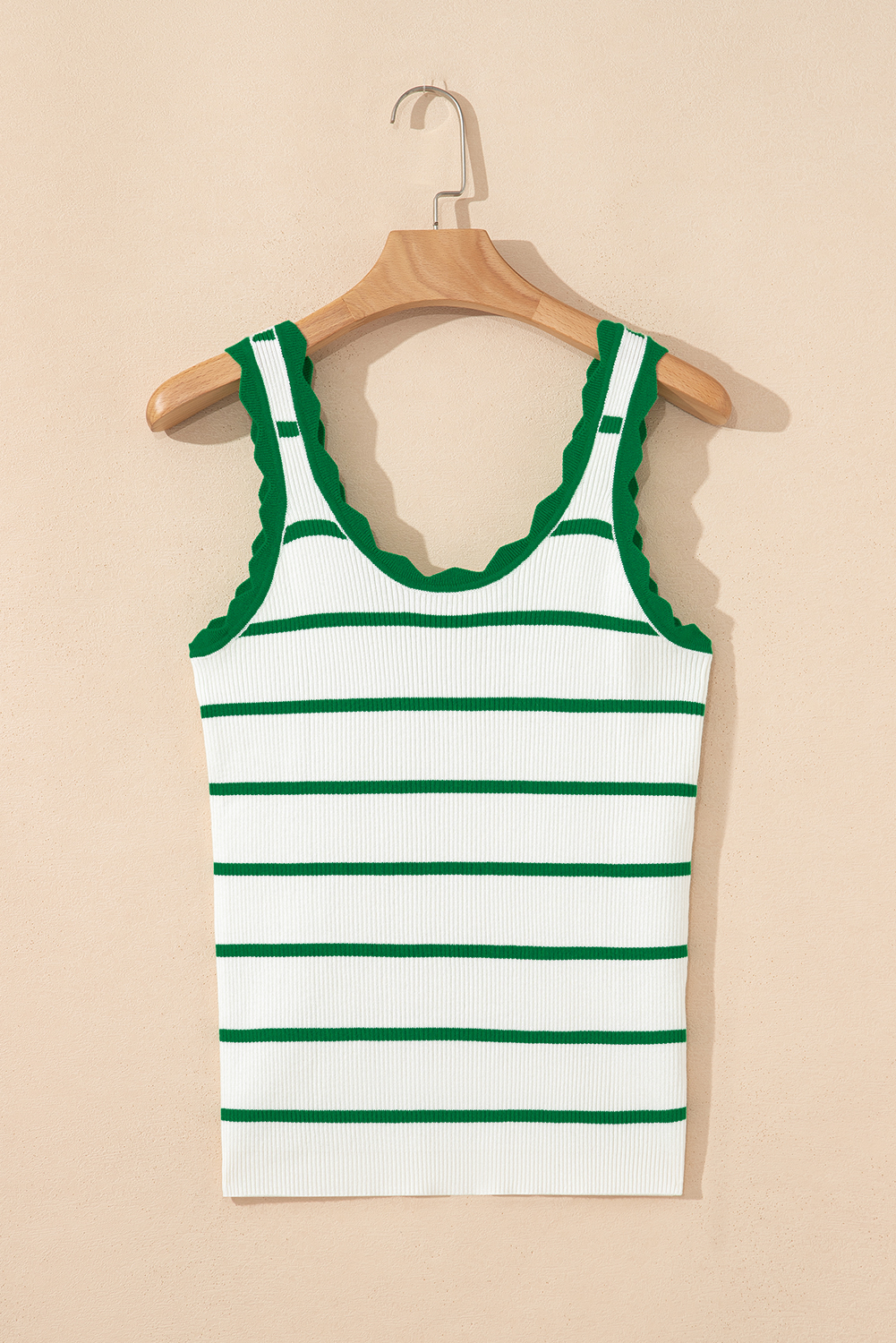 Bright Green Striped Scalloped Edge U Neck Sleeveless Sweater Vest - loveforevers