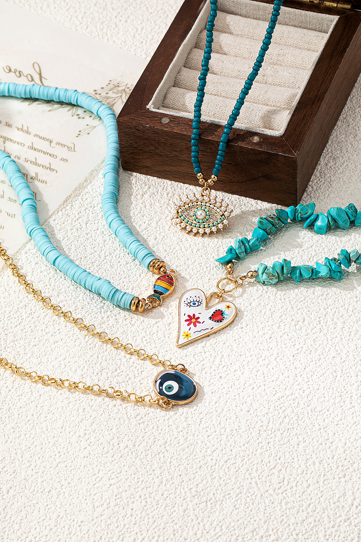 Turquoise 4 Pieces Stackable Boho Necklace Set - loveforevers