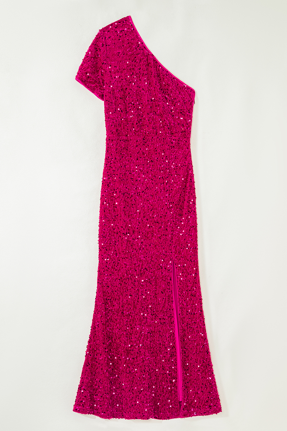 Pitaya Pink One Shoulder Thigh High Split Bodycon Sequin Gown - loveforevers