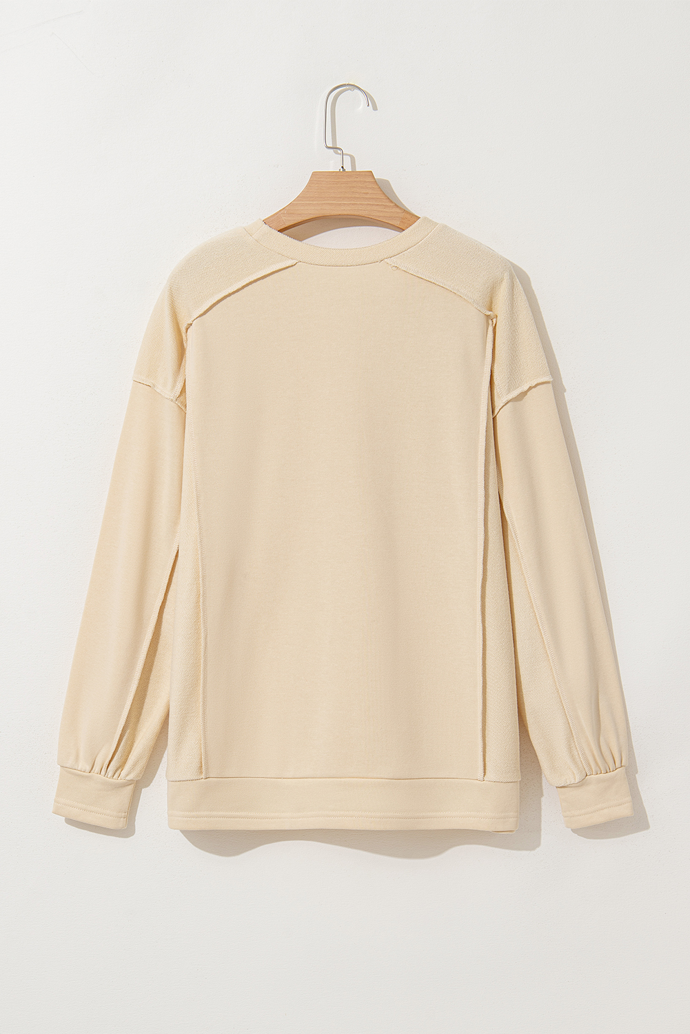 Beige Splicing Round Neck Pullover Sweatshirt - loveforevers