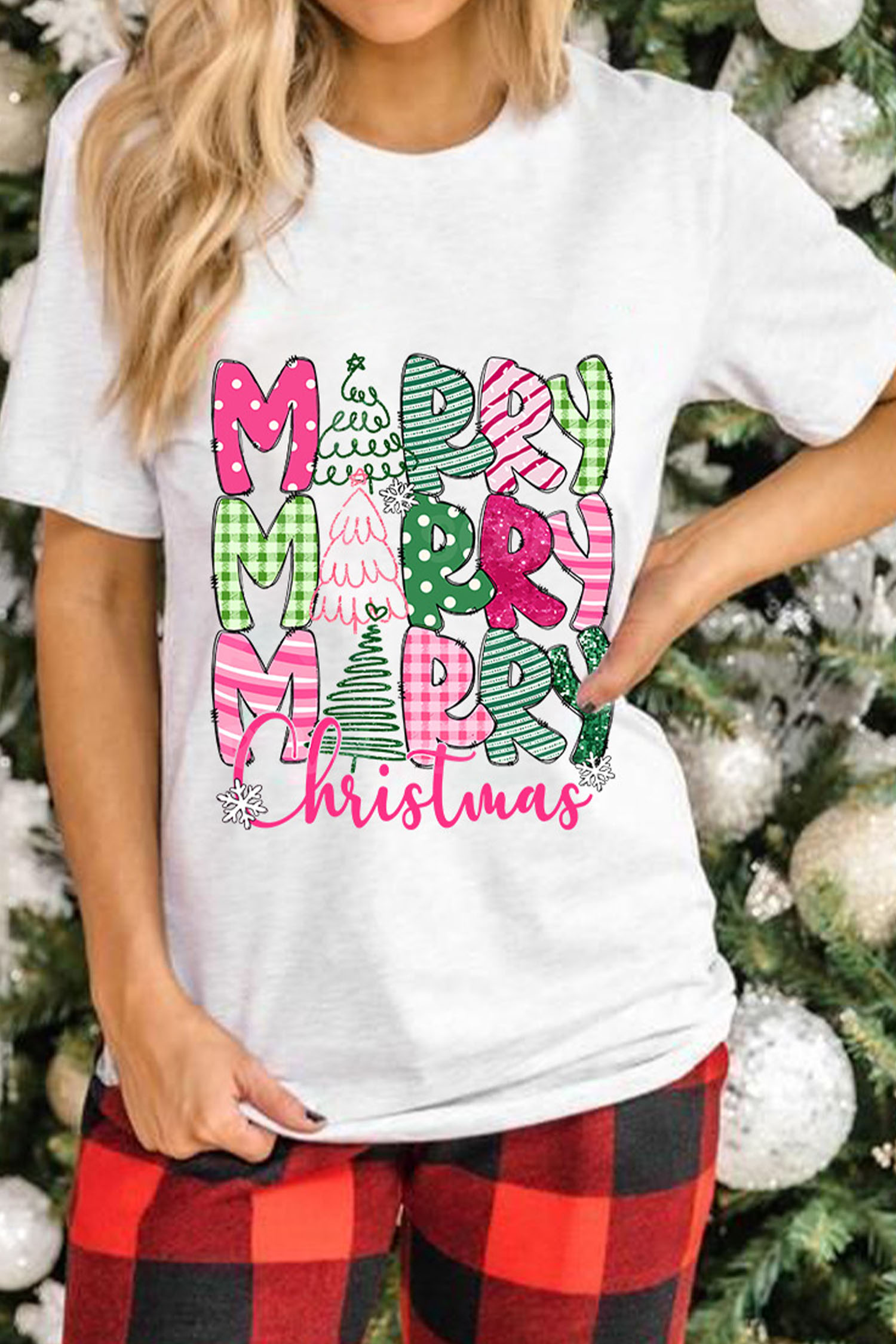 White Cute MERRY Christmas Graphic Tee - loveforevers