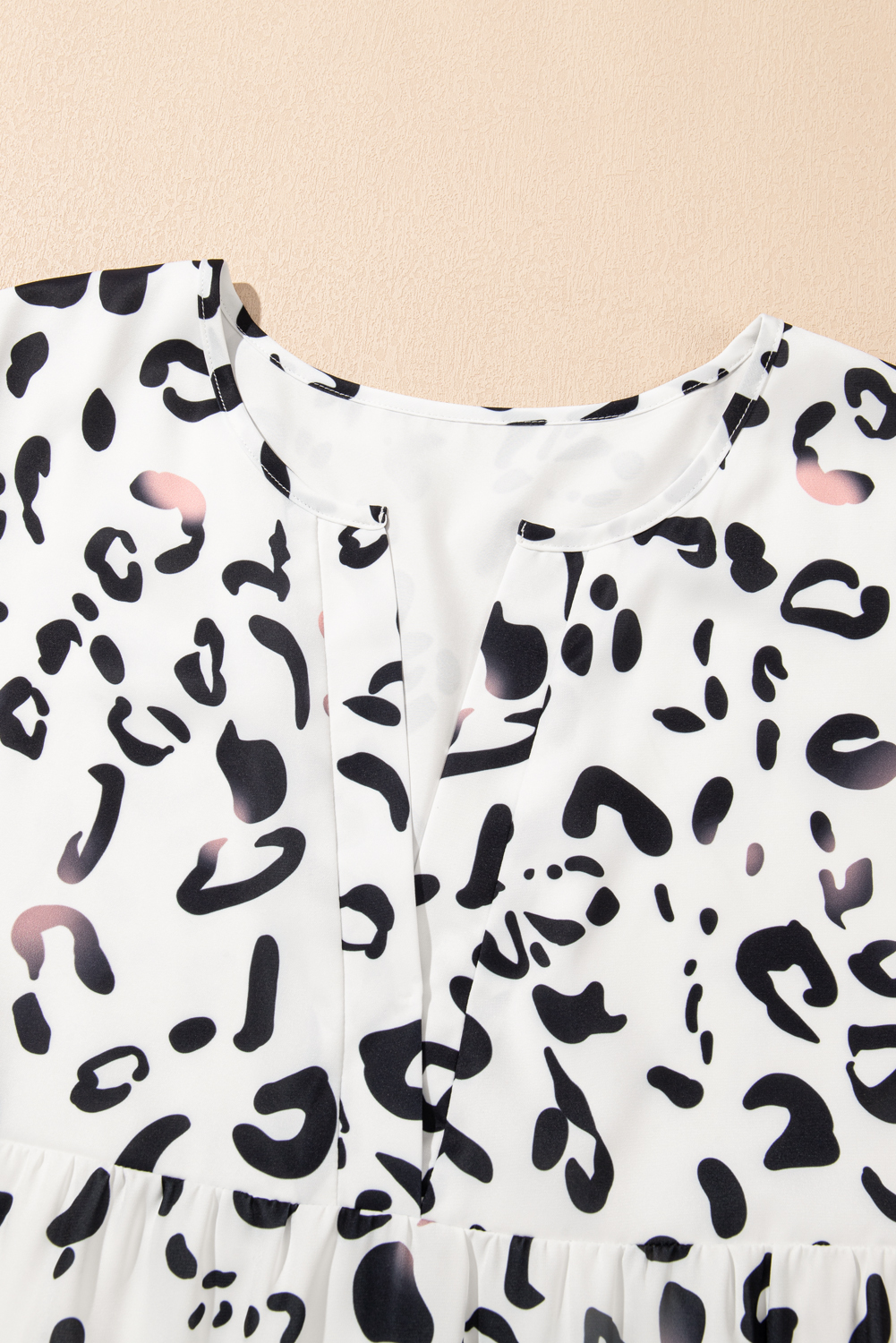 White Leopard Print Notch V Neck Loose Fit Maxi Dress - loveforevers