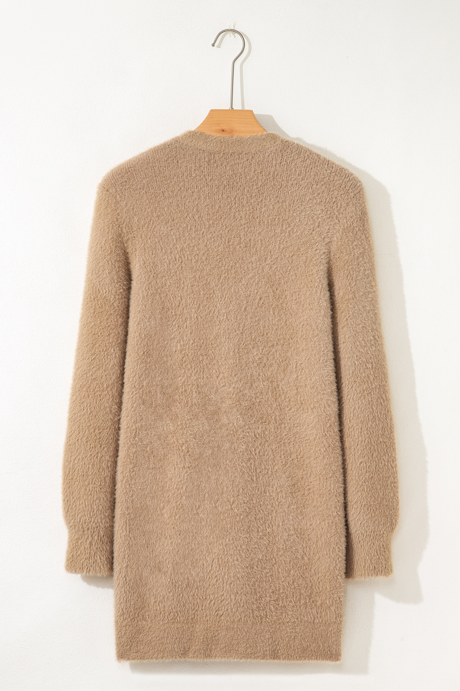 White Fuzzy Buttoned Front Midi Solid Cardigan - loveforevers