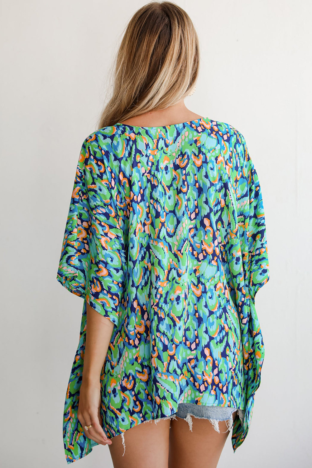 Pink Abstract Print V Neck Half Sleeve Loose Fit Tunic Blouse - loveforevers