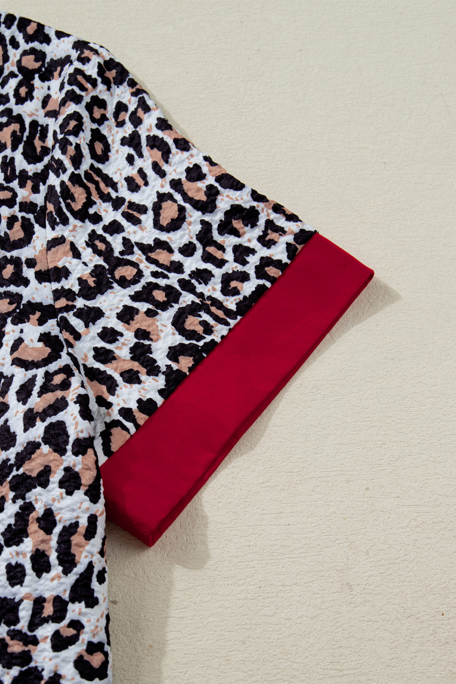 Khaki Contrast Frilled V Neck Trimmed Leopard Shirt - loveforevers
