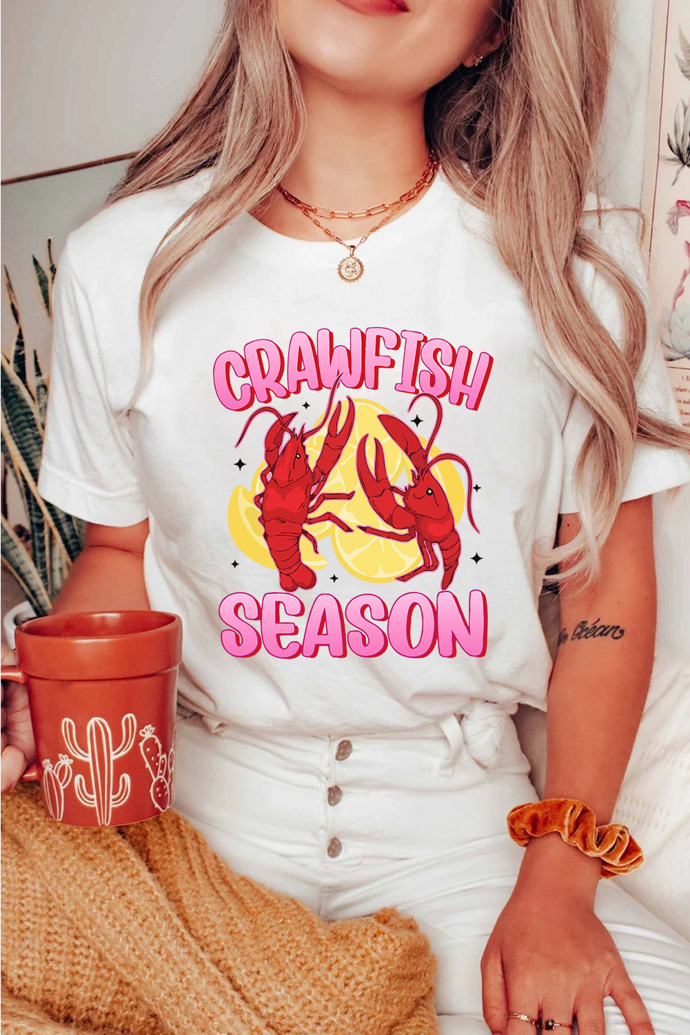 White CRAWFISH SEASON Lemon Spice Graphic Tee - loveforevers