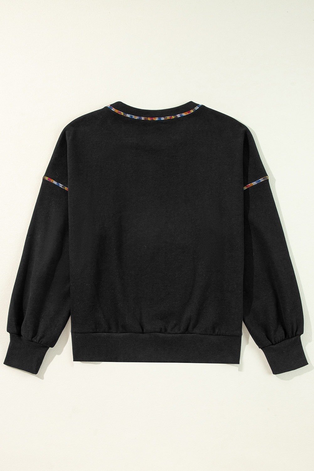 Black Contrast Rainbow Trim Drop Shoulder Pullover Sweatshirt - loveforevers