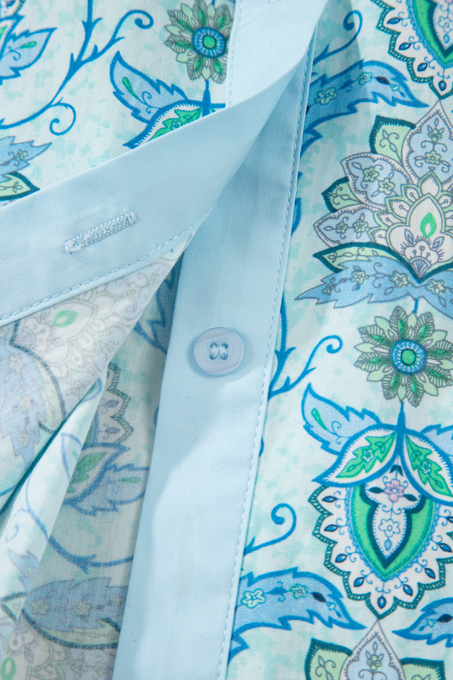Sky Blue Paisley Print Puff Sleeve Loose Shirt - loveforevers