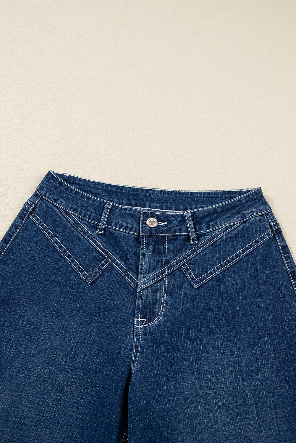Sail Blue Stitched Waist Detail Loose Cuffed Jeans - loveforevers
