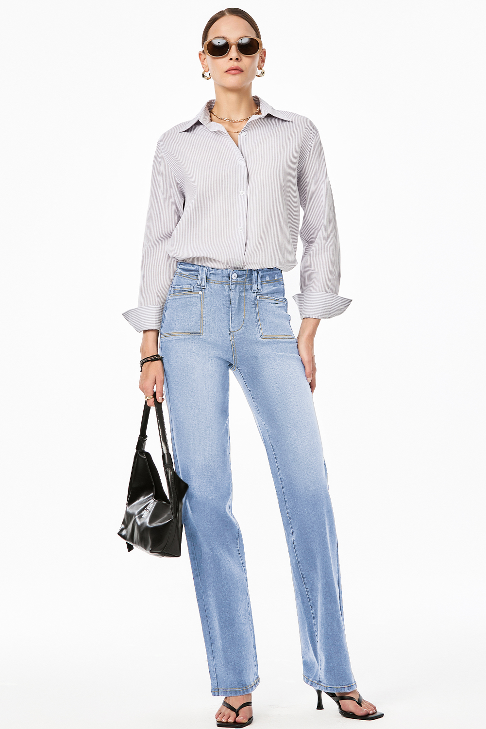 Beau Blue Loose Straight Leg Cropped High Waist Jeans - loveforevers