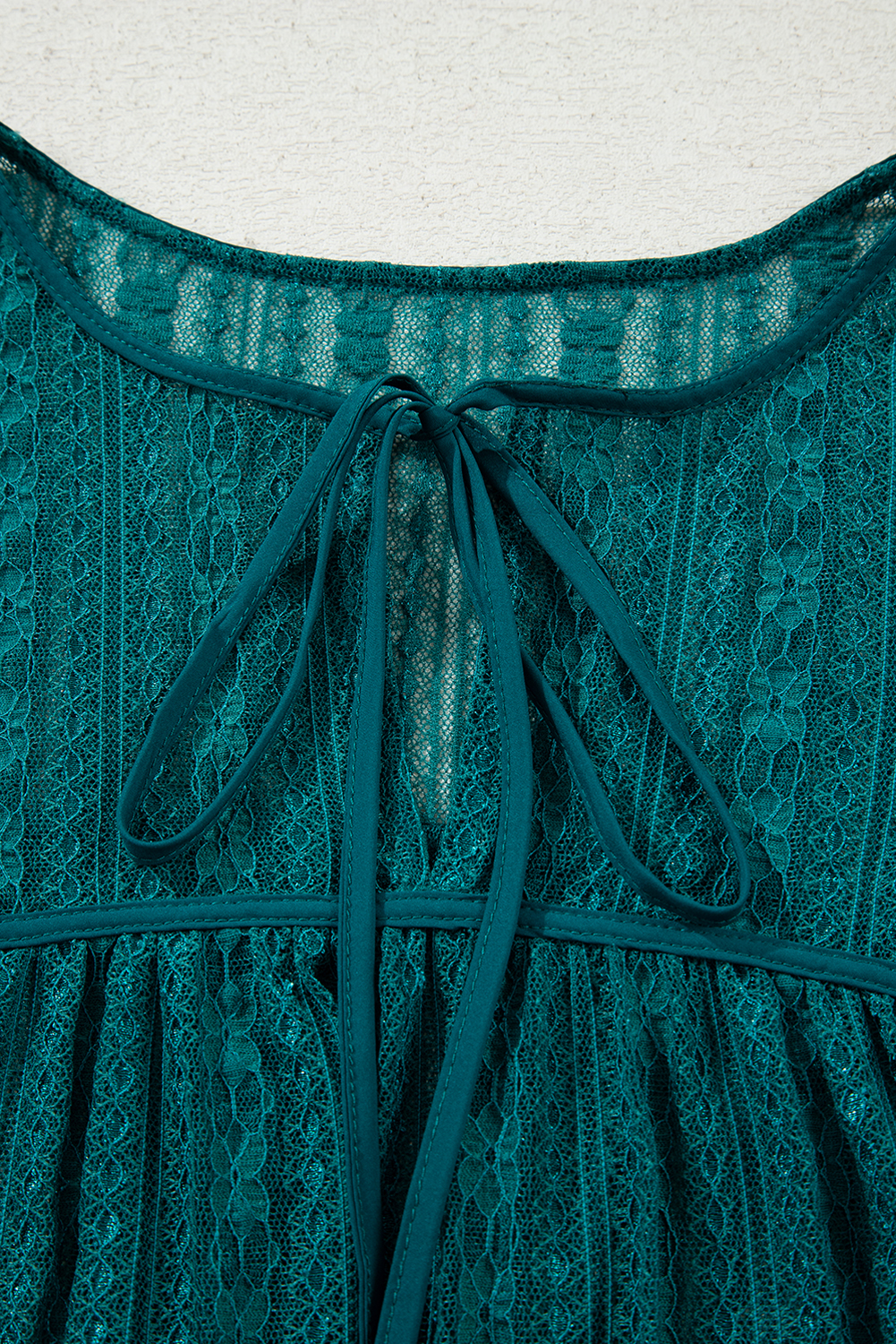 Evergreen Sheer Lace Balloon Sleeve Babydoll Blouse - loveforevers