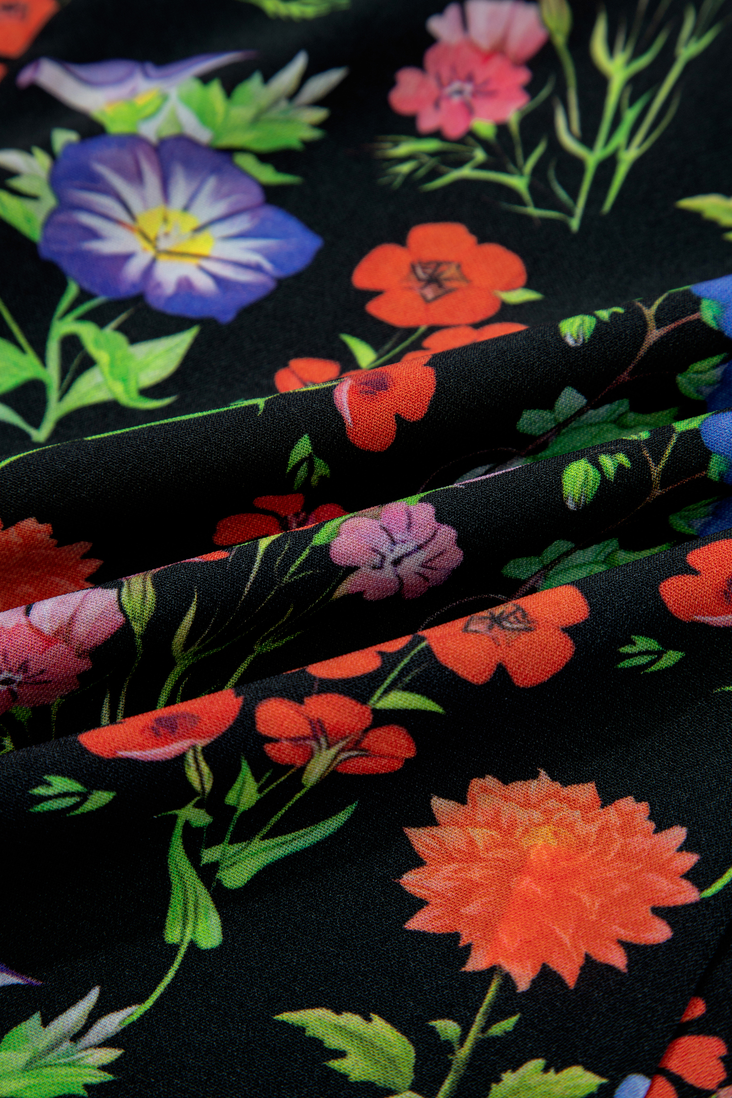 Black Tiered Flutter Sleeve V Neck Flower Blouse - loveforevers