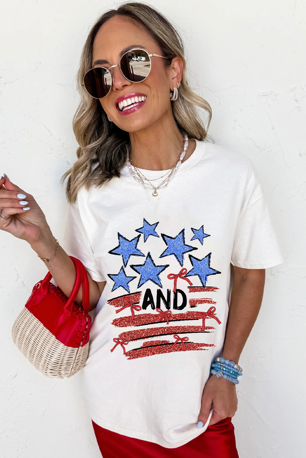 White Stars AND Stripes Bow Graphic T Shirt - loveforevers