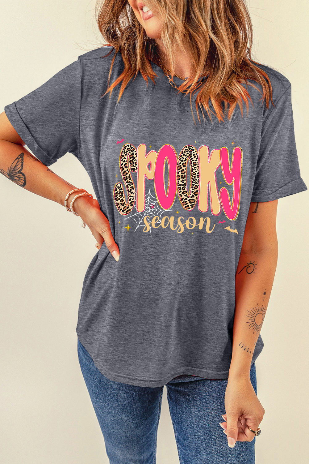 Gray Spooky Season Playful Halloween Graphic T Shirt - loveforevers