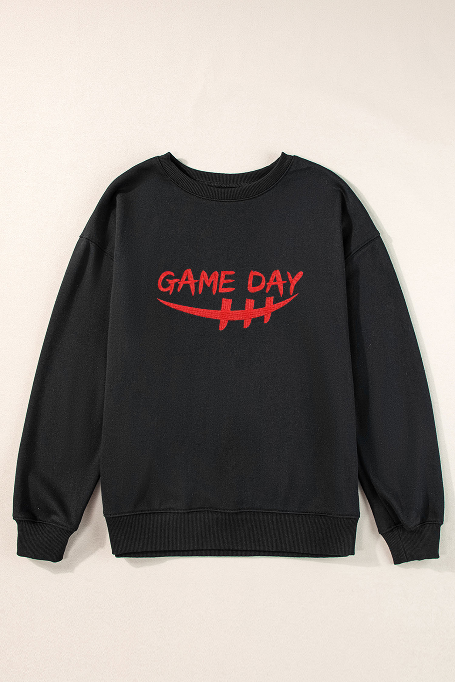 Black GAME DAY Embroidered Graphic Casual Pullover Sweatshirt - loveforevers