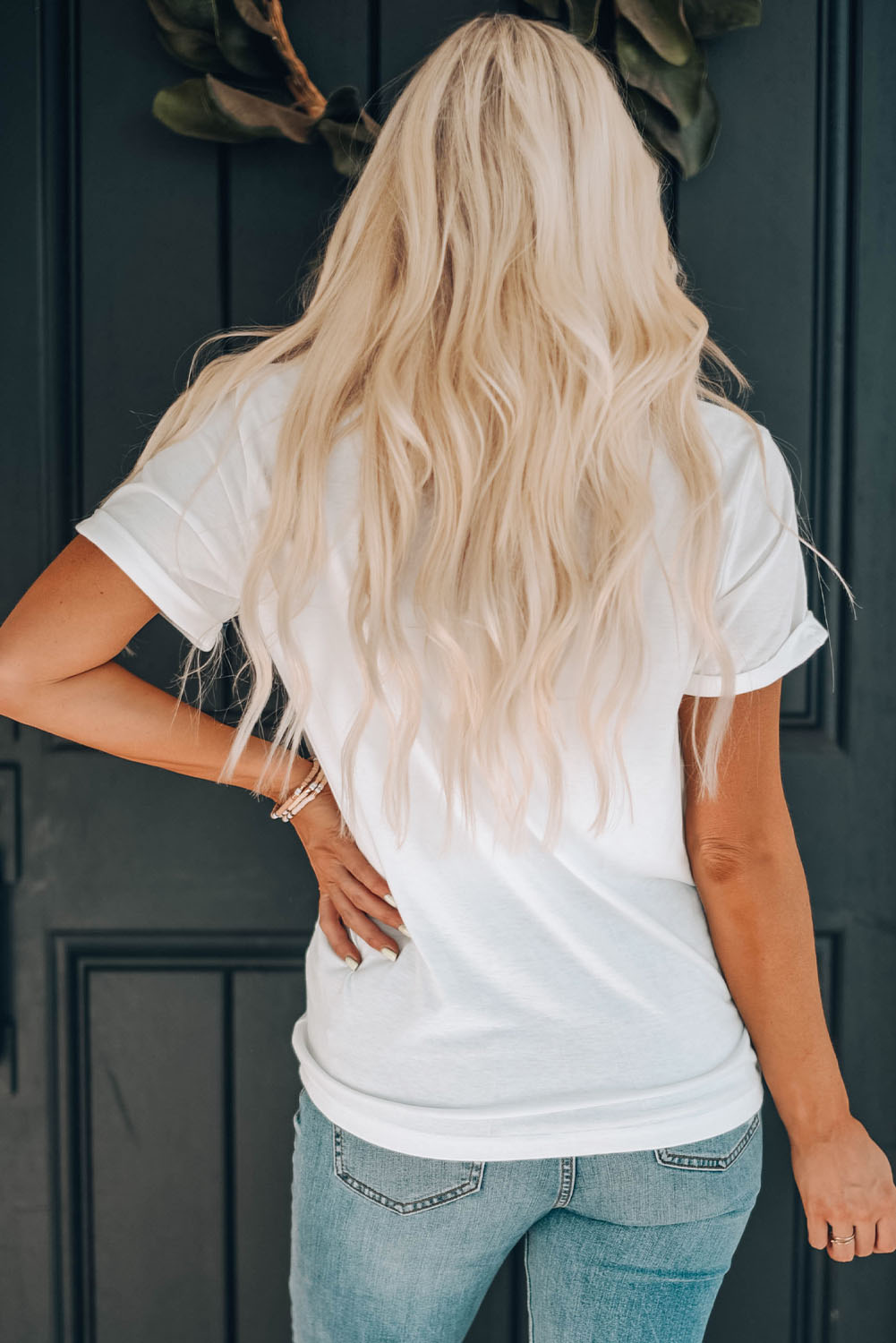 White Sequin Bow Strawberry Graphic Crew Neck T Shirt - loveforevers
