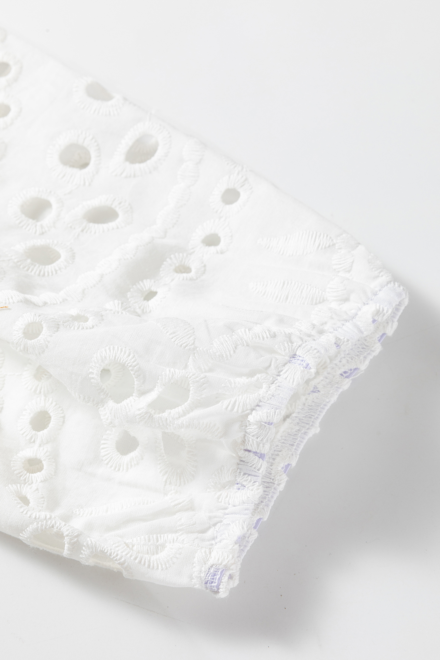 White Eyelet Embroidered Puff Sleeve Crop Shirt - loveforevers