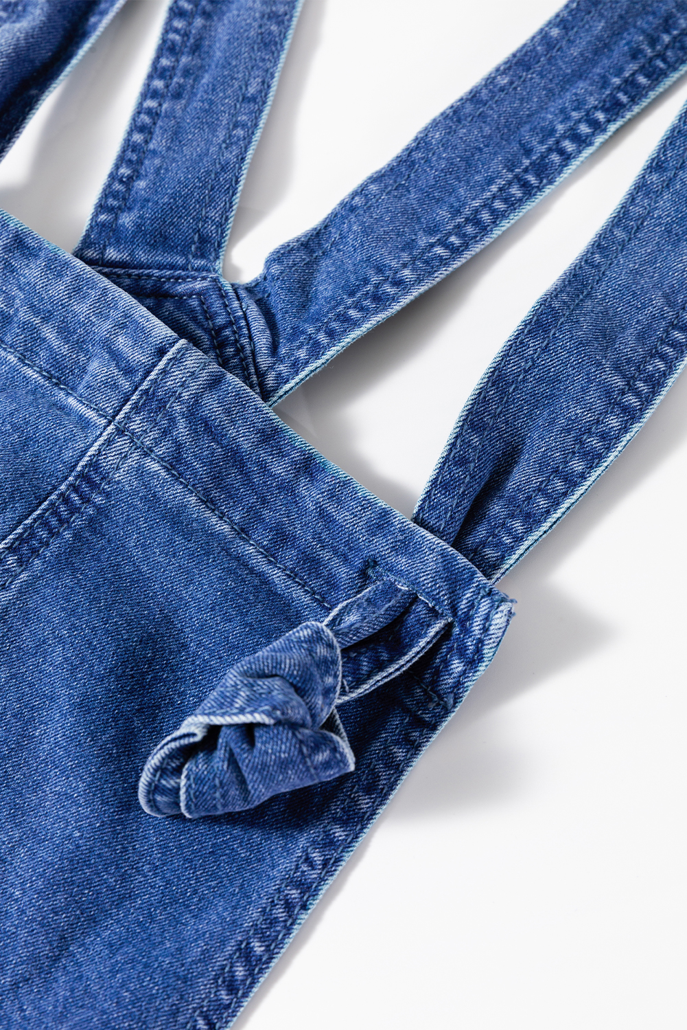 Prussian Blue Mineral Wash Knotted Strap Patched Pocket Wide Leg Denim Overall - loveforevers