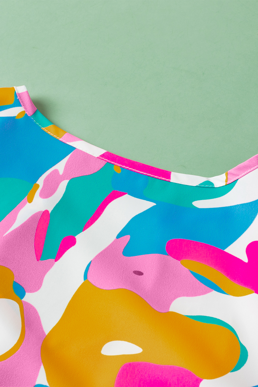 Multicolour Abstract Print Notched Neck Flutter Sleeve Blouse - loveforevers